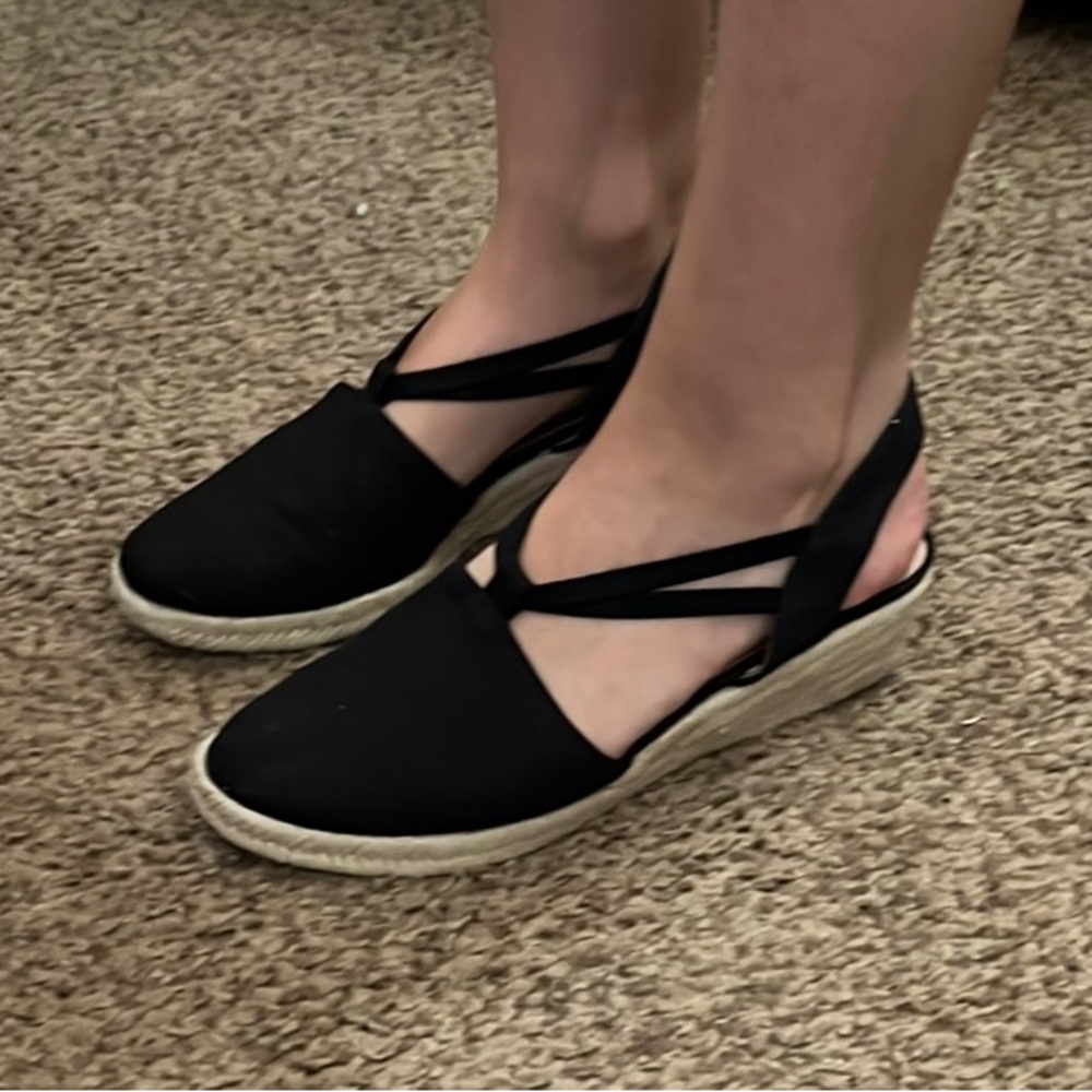 Life Stride Black Espadrille Shoes with Crisscross Straps